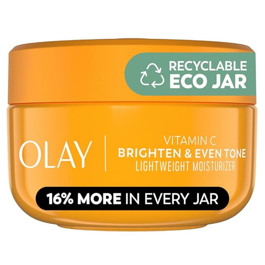 Olay Vitamin C Face Moisturizer, Bright & Even Lightweight Cream for Women - Brightens, Hyrdates, Evens Tone & Texture, Glowing Skin Care - Recyclable Sustainable Eco Jar, Non-Greasy, 2 Oz