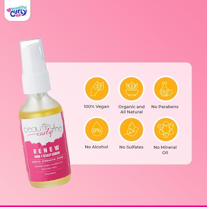 Renew Hair + Scalp Serum – Organic Hair Growth Oil with Rosemary for Frizz Control | Nourishing Scalp Treatment & Hair Growth Serum for Curly, Textured & All Hair Types (3A–4C) | Vegan & Paraben-Free