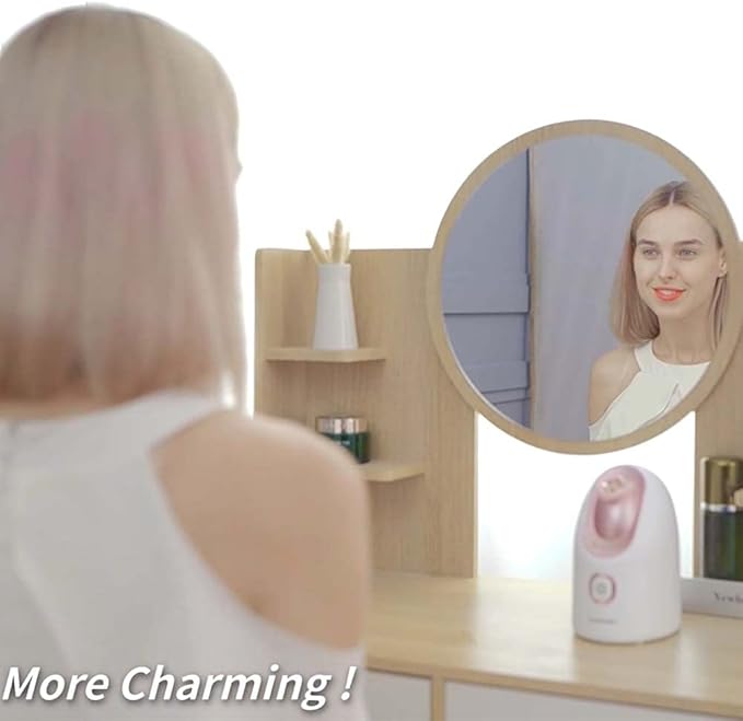 Newbealer Facial Steamer, Mini Aroma Face Steamer, Nano Ionic Hot Mist Face Humidifier for Facial Deep Cleaning, Home Sauna Spa Sprayer with 9 Pieces Acne Remover Kit (White-Gold, 160 ML)