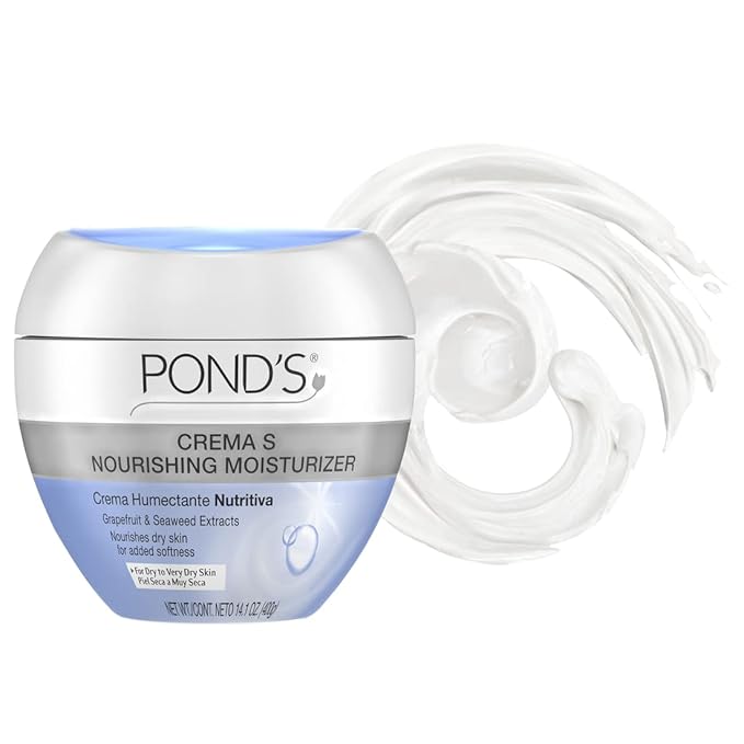 Pond's Crema S Nourishing Face Moisturizer for Women, Skin Care Facial Moisturizer Cream for Dry to Very Dry Skin, Nourishes for up to 24 hours 14.1 oz (Pack of 2)