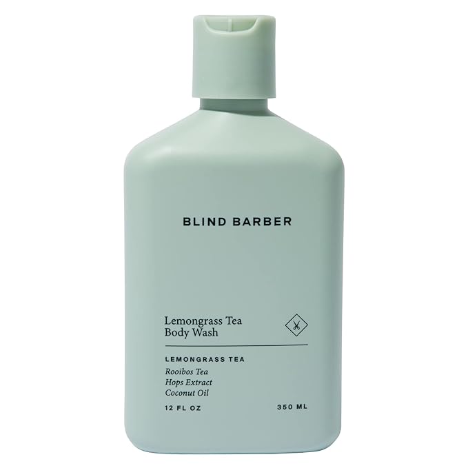 Blind Barber Lemongrass Tea Body Wash for Men - Sulfate-Free Body Soap with Lemongrass Scent - Leaves Skin Clean & Hydrated - Paraben-Free & Cruelty-Free, No Artificial Dyes (12 Fl oz)