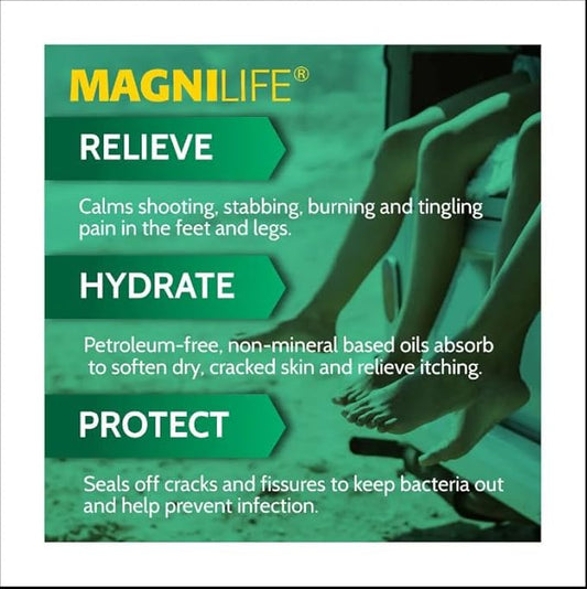 MagniLife DB Pain Relieving Foot Cream, Calming Relief for Burning, Tingling, Shooting & Stabbing Foot Pain, Moisturizing Foot Cream Suitable for Diabetic and Sensitive Skin - 2 Packs of 4 oz Jars