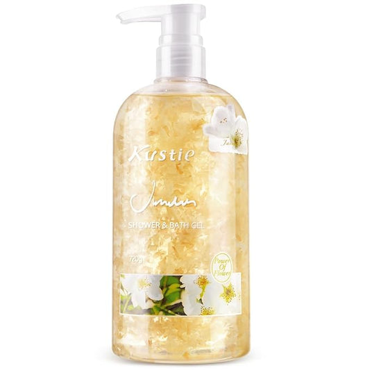 Kustie Jasmine Body Wash Deep Moisturizing Shower Gel with 640 Real Petals, Hyaluronic Acid, Niacinamide & Squalane, Rich Lather, Long-Lasting Natural Scent for Dry & Sensitive Skin, 24.3 fl oz