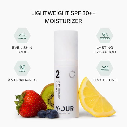 Y’OUR Soothing Day Cream- Daily Facial Moisturizer SPF30 with Vitamin C, Lightweight & Reduce Acne Scar, Non Comedogenic, For Acne Prone Skin, 1.oz