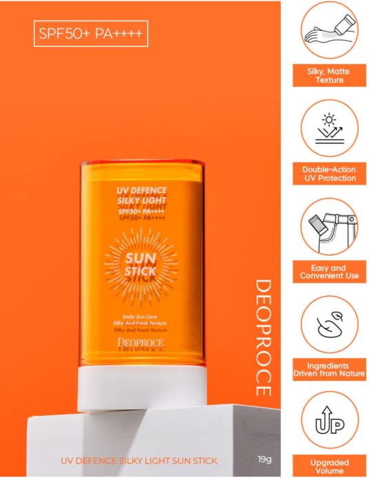Deoproce UV Defence Silky Light Sun Stick SPF50+ PA++++ | Broad Spectrum Sunscreen, Lightweight & Non-Greasy, UV Protection 19g