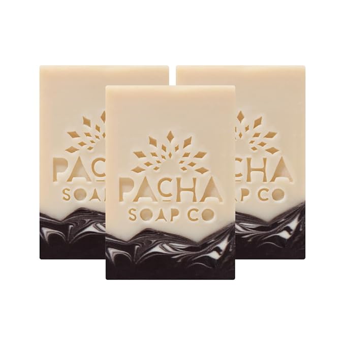 Pacha Soap Co. Bar Soap, Santal & Amber, 4 oz, 3-Pack (20 oz Total) - Premium, Hydrating, Moisturizing, Face Wash, Hand Cleanser, Body Wash, Handcrafted in the USA