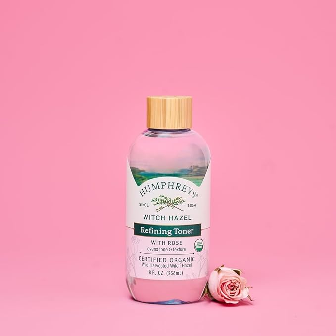 Humphreys Witch Hazel Refining Toner | Wild Harvested Witch Hazel & Rose | USDA Organic | Natural | Soothing & Clarifying | 8 Fl Oz