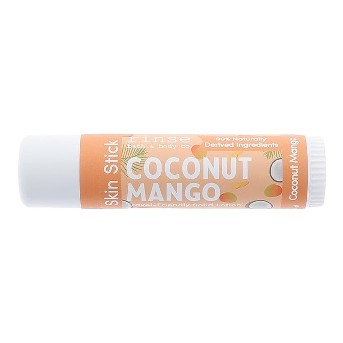 Rinse Bath & Body Coconut & Mango Solid Lotion Stick - Natural Lotion Bar w/Shea and Cocoa Butter | Deep Moisturizing No Mess Travel Lotion w/Beeswax, Apricot & Avocado Oil | Handmade |.5oz