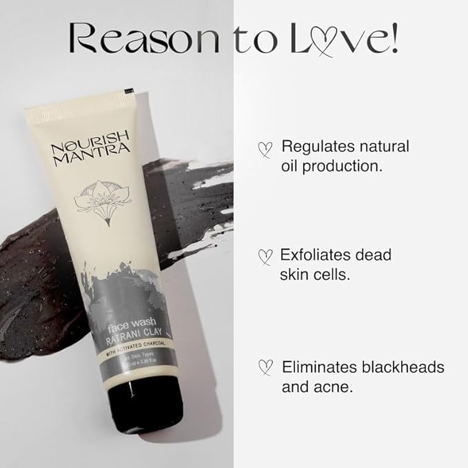 Nourish Mantra-Ratrani Moroccan Lava Face Wash | Enriched With Moroccan Clay, Activated Charcoal & Vitamin E | Face Wash For All Skin Types | Paraben & SLS, SLES Free