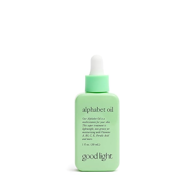 good light Alphabet Oil. Lightweight & Non-Greasy For Oily, Acne Prone Skin. Use Daily For Face, Neck, Chest, & Hands. Made With Vitamin C, Vitamin E, and Jojoba Oil. Vegan Korean Skin Care, 1 Fl. Oz.
