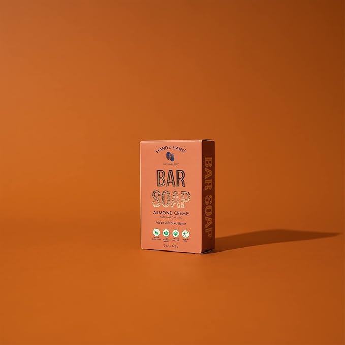 Hand in Hand Bar Soap, Nourishing Cleanser For All Skin Types, Organic Shea and Cocoa Butters, 5 Ounce, Vanilla & Oat Milk, Almond Creme Scent, 4 Pack