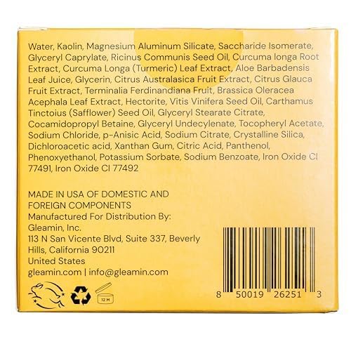 Gleamin Vitamin C Clay Mask for Dark Spots, Turmeric Clay Face Mask Skin Care, Deeply Cleanses & Refines Pores, Brightens Uneven Tone and Helps Improve Post-Blemish Scarring & Texture - 5 Oz