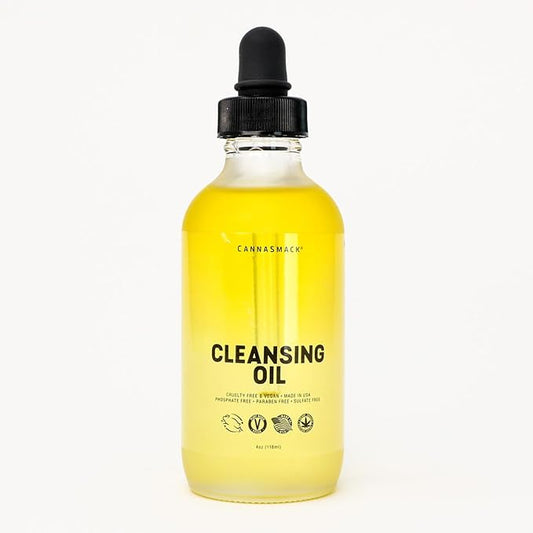 CannaSmack Cleansing Oil - Gentle Daily Face Cleanser & Makeup Remover with Hemp Seed, Argan, & Rosehip - Hydrating, Non-Drying Formula for All Skin Types, 4 oz