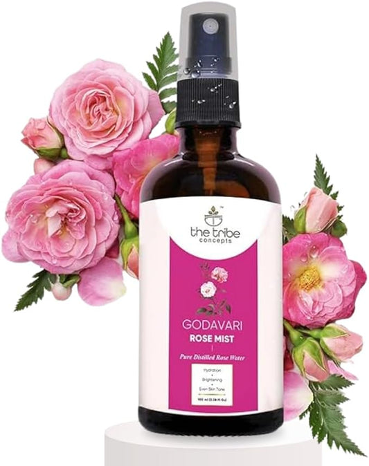 Godavari Rose Mist Face Toner, Pure Distilled Rose Water for Hydration, Brightening Even Skin Tone - 100 ml Pack of 1 Standard