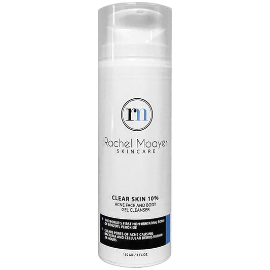 Rachel Moayer Clear Acne Face Wash & Acne Body Wash Gel Cleanser with 10% Benzoyl Peroxide, Ideal for Back Acne, Clear and Prevent Breakouts with Body Wash for Acne Prone Skin, Non-Irritating Formula