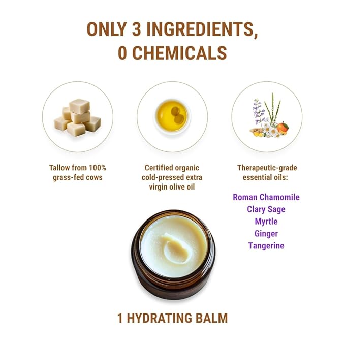 Vintage Tradition Beef Tallow All Purpose Balm - Healing, Hydrating Luxurious Skin Care Salve Replaces Body Lotion, Hand Cream, More - Essential Oil, Olive Oil, and Grass-Fed Tallow, 2 fl. oz.