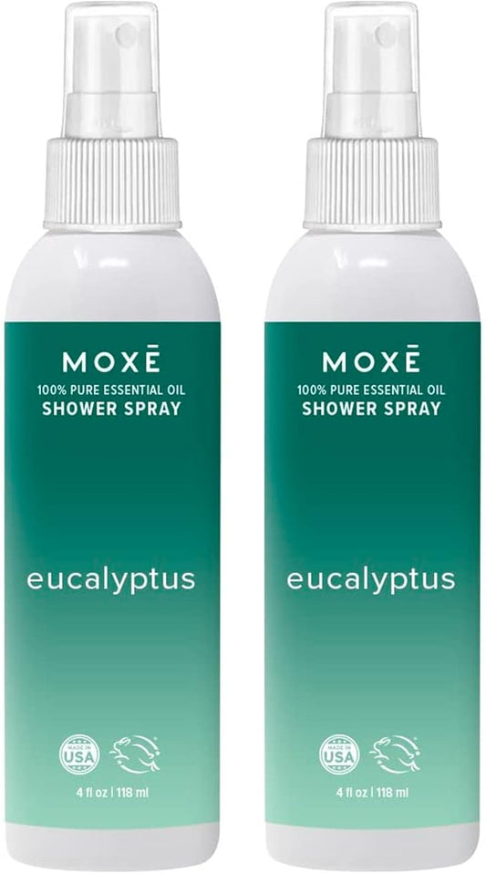 MOXE Eucalyptus Oil Shower Mist, Spa Steam Spray, Certified Natural 100% Essential Oils, Made in USA, Aromatherapy, Sinus Congestion Relief, Tension Relief (8oz)