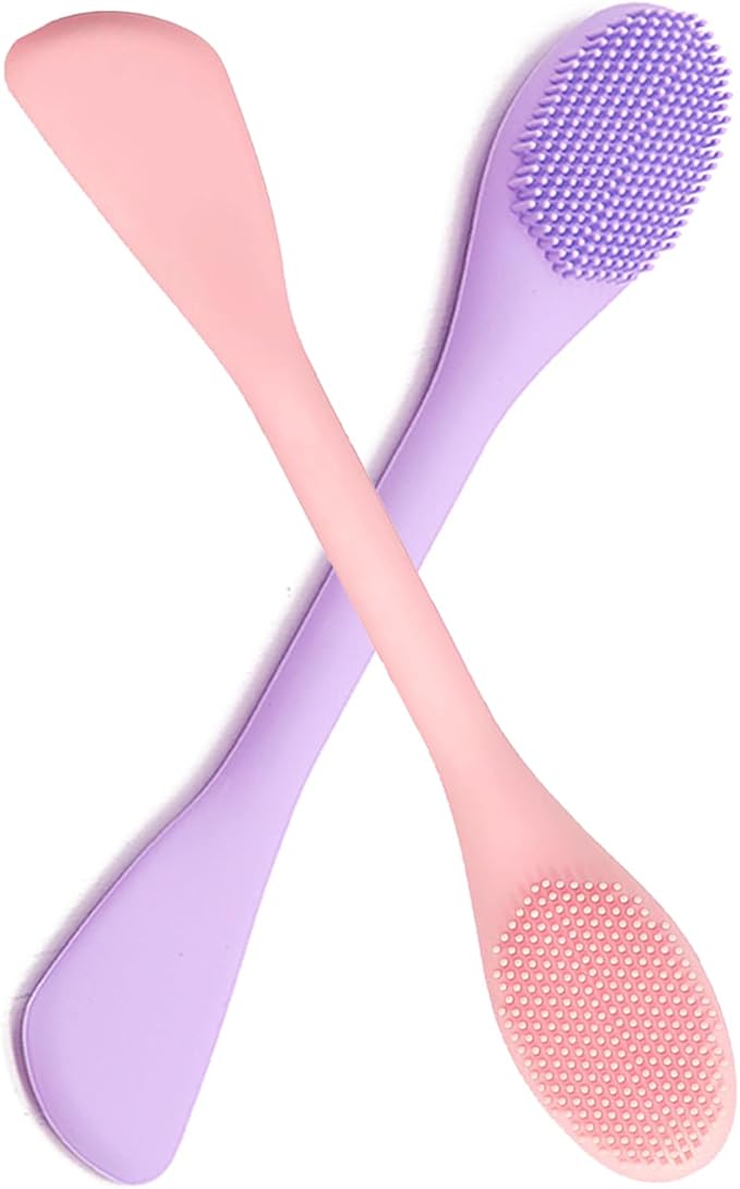 Silicone Face Scrubber, 2 in 1 Face Mask Brush, Pore Brush, Blackhead Remover, Facial Cleansing Brushes, Face Mask Applicator for Mud, Clay(Pink+Purple)