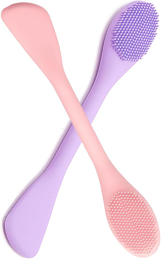 Silicone Face Scrubber, 2 in 1 Face Mask Brush, Pore Brush, Blackhead Remover, Facial Cleansing Brushes, Face Mask Applicator for Mud, Clay(Pink+Purple)