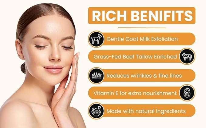 Tallow & Goat Milk Body Lotion for Sensitive Skin, Organic moisturizing Lotion - Soothes Dry skin, Goat Milk face and body Moisturizer - Handmade Tallow for skin cream (12 OZ, Cashmere and Vanilla)