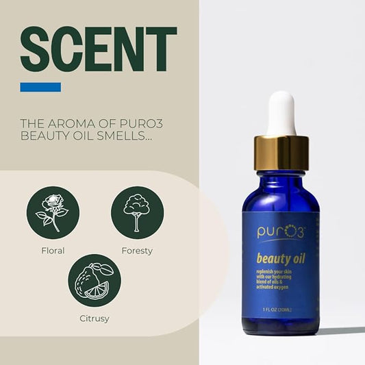 PurO3 Beauty Oil – Vegan Hydrating Face Oil with Activated Oxygen – Natural Skin Care for Radiant and Smooth Skin, 30 ml