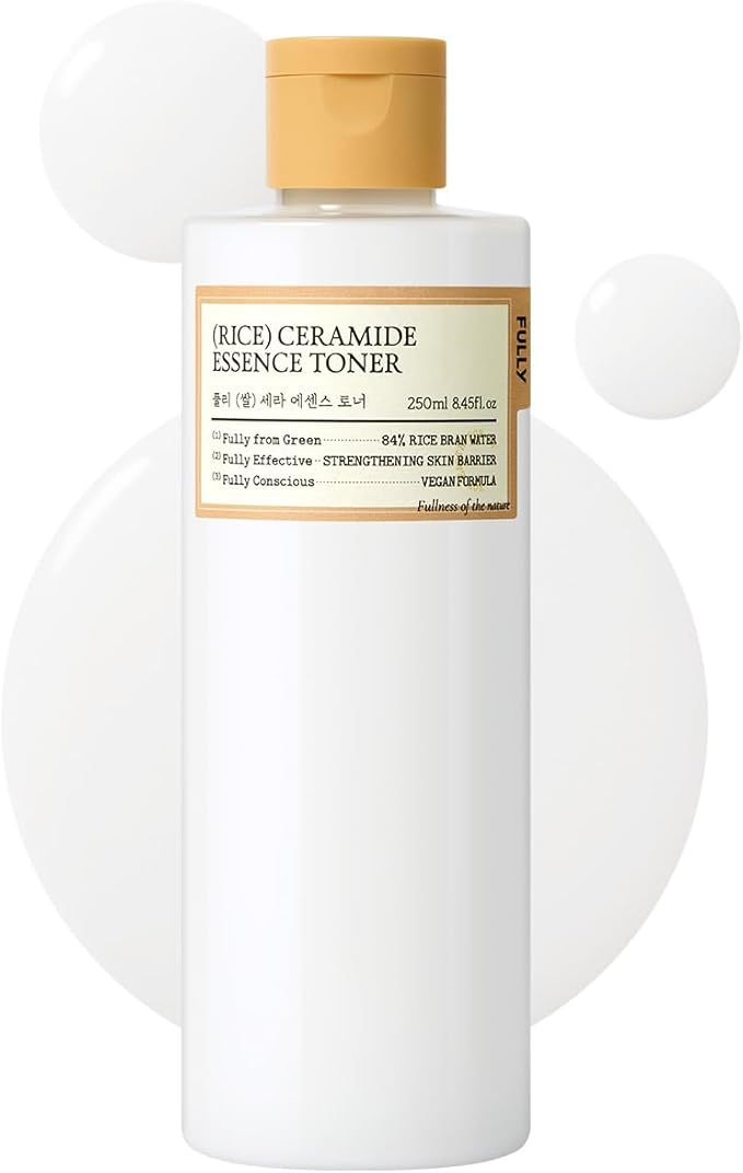 FULLY Rice Ceramide Essence Toner – Milky Korean Toner for Glass Skin, Hydrating Rice Water & Ceramide Formula for Moisture Barrier, Dewy Glow, Fragrance-Free, Vegan & Dermatologist Tested, 8.45 fl.oz