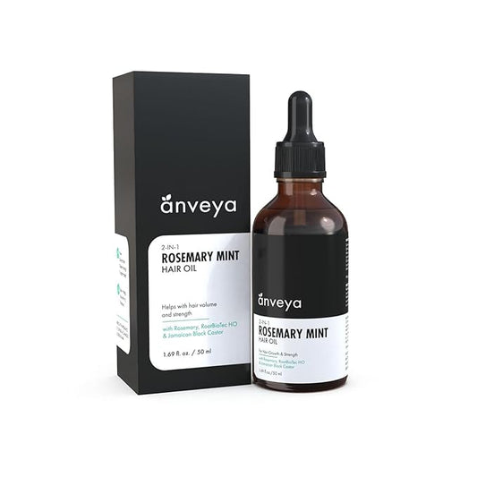 Anveya Rosemary Mint Hair Oil | Hair Oils for Hair Growth & Dandruff Control | Rosemary Oil for Hair Growth & Hair Care | Smoothens Dry Scalp, Reduces Hair Fall & Split Ends | for Men & Women | 50ml