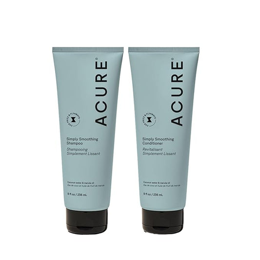 Acure Simply Smoothing Shampoo and Conditioner Set - Hydrating & Moisturizing for Women & Men, Moisturize Frizzy, Dry, Damaged Hair w/Coconut Water, Vegan, Paraben & Sulfate Free - 8 fl oz (2 Pack)