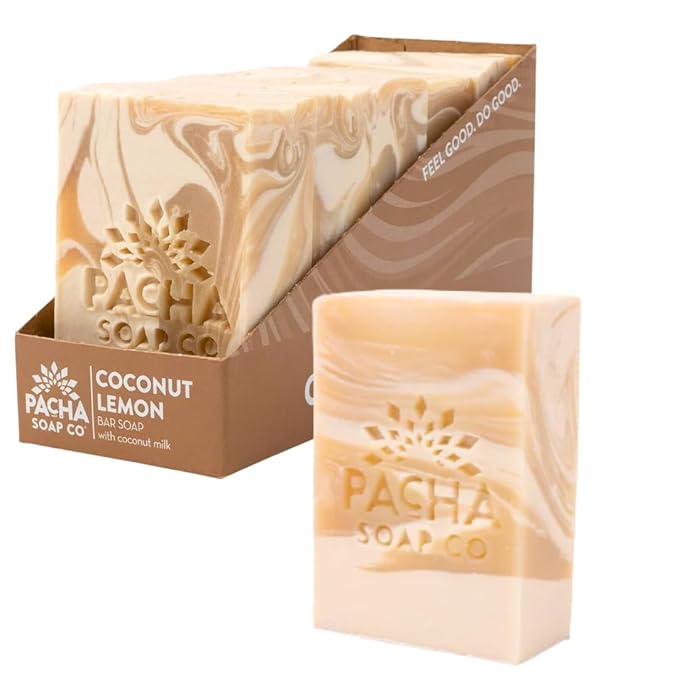 Pacha Soap Co. Bar Soap, Coconut Lemon, 5-Pack (4 oz ea) - Premium, Handcrafted, Hydrating, Natural Face Wash, Hand Cleanser, Body Wash, Soothing Essential Oils