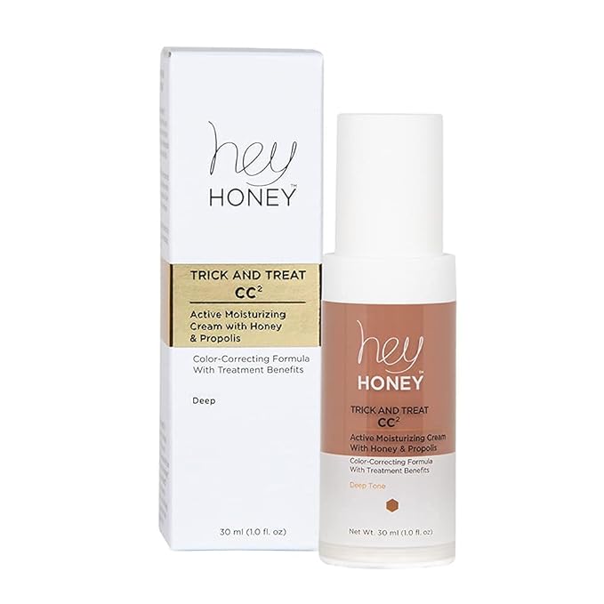 Hey Honey Trick and Treat CC Cream SPF 46 | Active Moisturizing Color Correcting Cream with Honey & Propolis | Best Cover For Rosacea, Skin Redness & Mature Skin | Cruelty-Free | 1 oz (Deep)