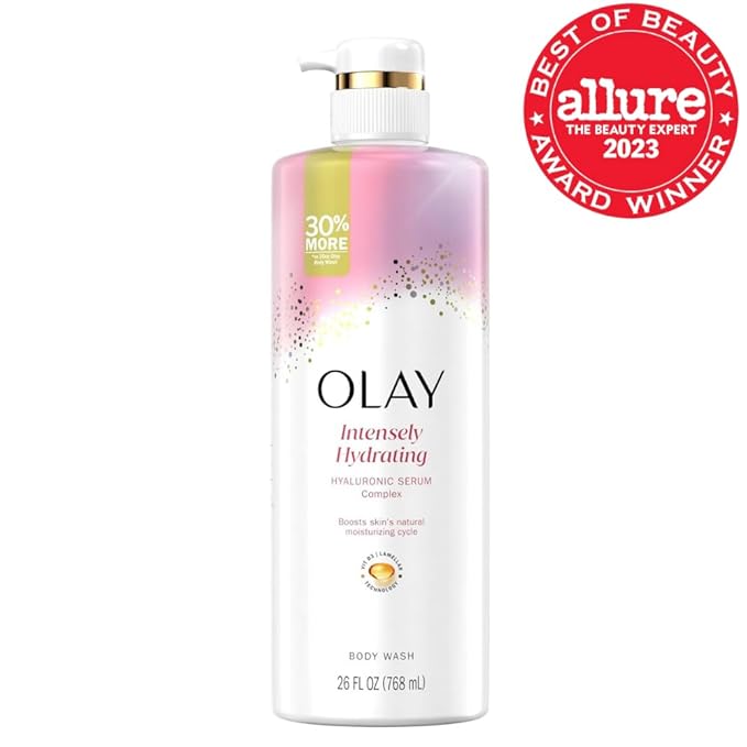 Olay Body Wash for Women, Intensely Hydrating, Hyaluronic Acid Serum Complex, Renews Moisture, Free of Parabens & Phthalates, Vitamin B3 Lameller Technology, For All Skin Types, 26 fl oz