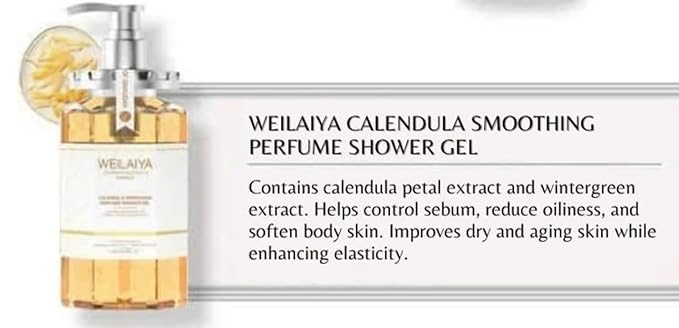 Weilaiya Calendula Shower Gel – 450mL / 15.2 fl oz – Soothing Body Wash for All Kinds of Skin, Especially Sensitive Skin – Natural Calendula Extract, Hydrating & Gentle Daily Anti Aging Cleanser