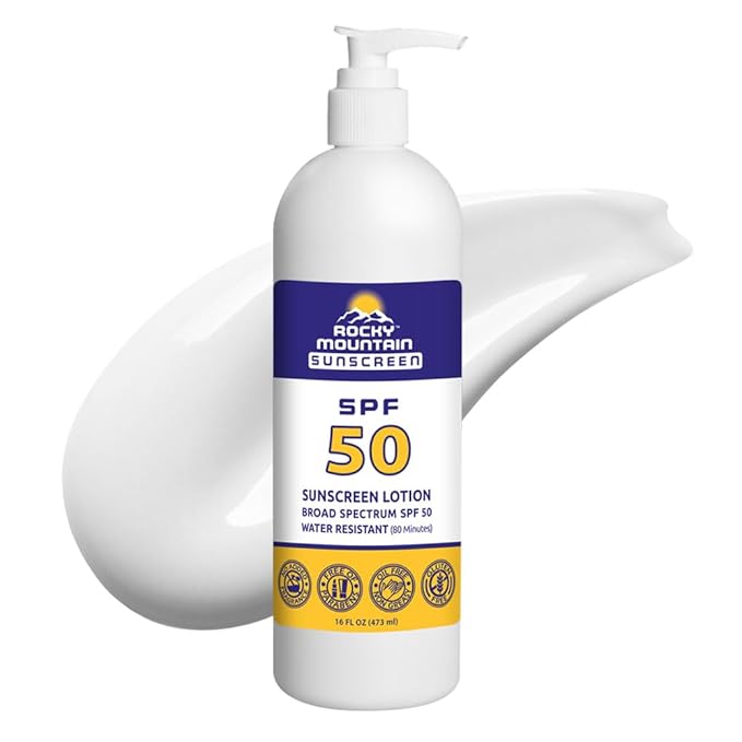 Rocky Mountain Sunscreen SPF 50 16 oz | Broad Spectrum UVA/UVB Protection | Hawaii 104 Reef Act Compliant (Oxybenzone & Octinoxate Free) | Water Resistant 80 Min. | Fragrance Free With Pump (16 Fl Oz)