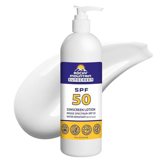 Rocky Mountain Sunscreen SPF 50 16 oz | Broad Spectrum UVA/UVB Protection | Hawaii 104 Reef Act Compliant (Oxybenzone & Octinoxate Free) | Water Resistant 80 Min. | Fragrance Free With Pump (16 Fl Oz)