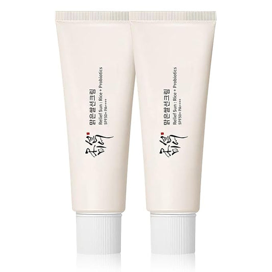 Relief Sun Organic sunscreen SPF50++++PA++++ Rice and Probiotics | Korean Skin Care Solution for All Skin Types | Nourishing Skin Protection and UV Defense(2PC)