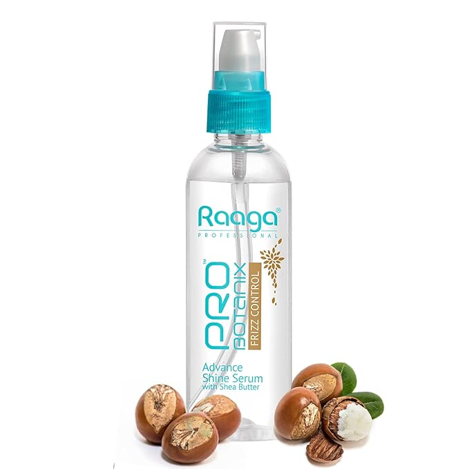 Raaga Professional Pro Botanix Frizz Control Hair Serum with Shea Butter | Smooths & Tames Frizz | Enhances Shine & Softness | Lightweight & Non-Greasy | 3.38 Fl Oz/100ml