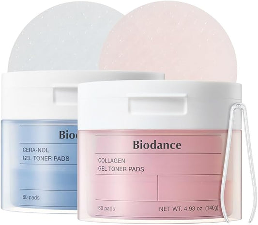 BIODANCE Gel Toner Pads Duo: Collagen & Cera-NOL Gel Toner Pads Set for Face, Firming, Pore Perfecting, Hydrating, Korean Skincare with Collagen, Ceramide, Panthenol