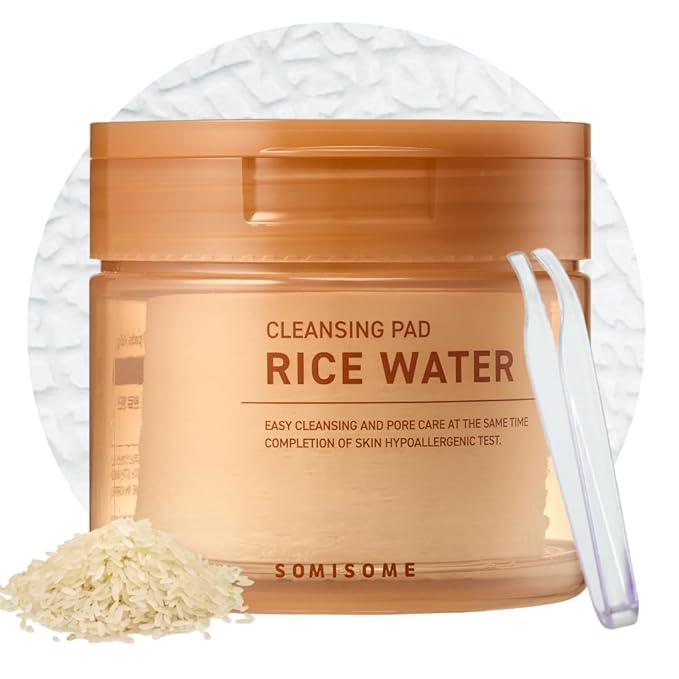 Rice Water Cleansing Pads – Makeup Remover Wipes & Korean Toner Pads with Centella Asiatica, Exfoliating for Blackhead Removal & Pore Minimizer, 50 Pad