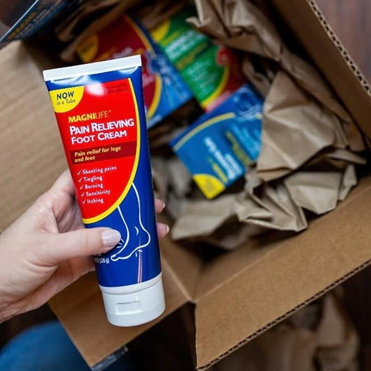 MagniLife Pain Relieving Foot Cream, 4 oz Tube, Soothing Relief for Soreness, Pain, Burning, Tingling, Itching or Sensitivity in Feet & Legs, Moisturizing & Hydrating Foot Cream, No Petroleum