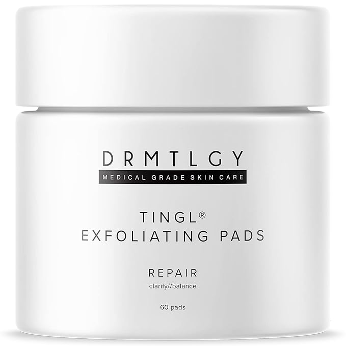 DRMTLGY Tingl Exfoliating Face & Body Pads – Glycolic, Lactic & Salicylic Acid for Acne, Pores, Blackheads & Wrinkles – AHA BHA Toner Pads for Oily Skin, Anti-Aging, FSA/HSA Eligible – 60 Count