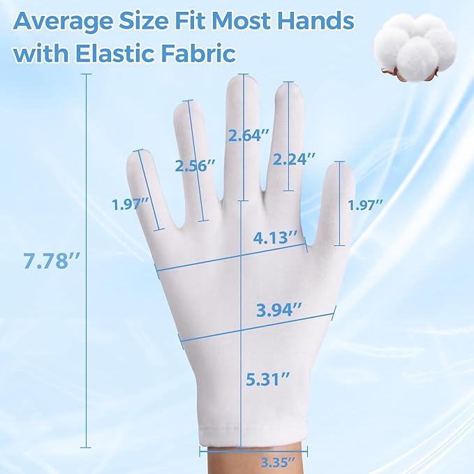 Donfri 2 Pairs White Moisturizing Gloves Overnight Cotton Gloves for SPA, Dry Hands Eczema, Hand Care, Day and Night Healing，Reusable