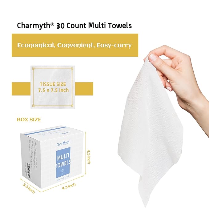 Disposable Face Towels 30 Count Extra Thick, Soft & Skin-Friendly Makeup Remover Wipes - Organic, Cruelty-Free, Degradable Dry Towels for Sensitive Skin