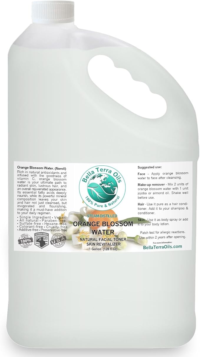 Orange Blossom Water (Neroli Hydrosol) – 1 Gallon, Radiant Skin Refresher, Natural Aroma, Revitalize & Glow – Bella Terra Oils
