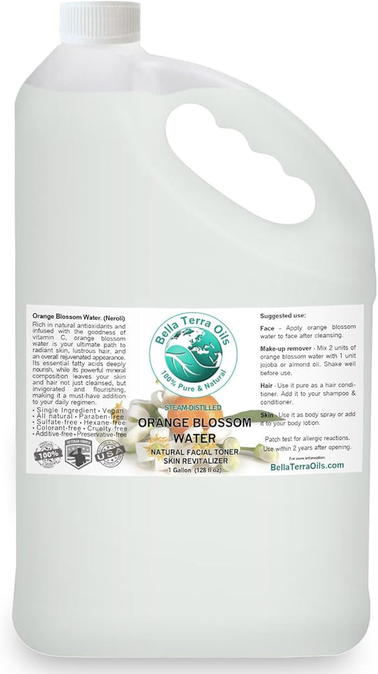 Orange Blossom Water (Neroli Hydrosol) – 1 Gallon, Radiant Skin Refresher, Natural Aroma, Revitalize & Glow – Bella Terra Oils