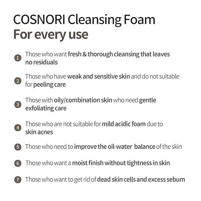 COSNORI Micro Active Cleansing Foam – Vegan, Non-irritating, Korean Facial Cleanser, Skin soothing, 7 Plant Extracts Daily Face Wash, 5.07 fl oz