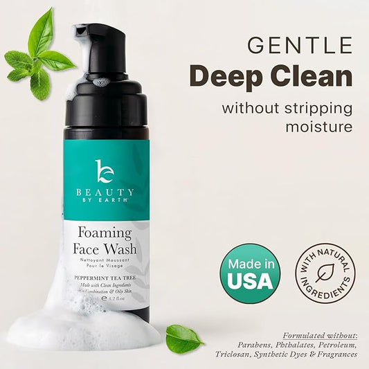 Foaming Face Wash Cleanser – Made in USA with Hydrating Natural & Organic Vegan Ingredients, Gentle Non-Toxic Daily Facial Wash for Sensitive, Oily & Blemish Prone Skin for Women, Men & Teens