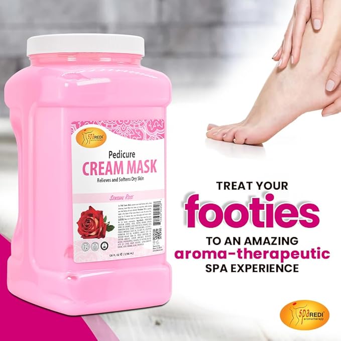 SPA REDI - Body and Foot Cream Mask, Sensual Rose, 128 Oz - Pedicure Massage for Tired Feet and Body, Hydrating, Fresh Skin - Infused with Hyaluronic Acid, Amino Acids, Panthenol, Comfrey Extract