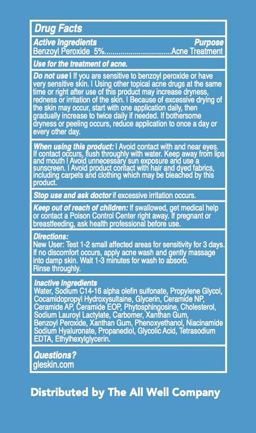 Gle Clean Acne Foaming Wash Face, Skin, Back and Body - 6.7 Fl Oz - Dermatologist-Tested Non-Foaming Cleanser - Vegan, Cruelty-Free