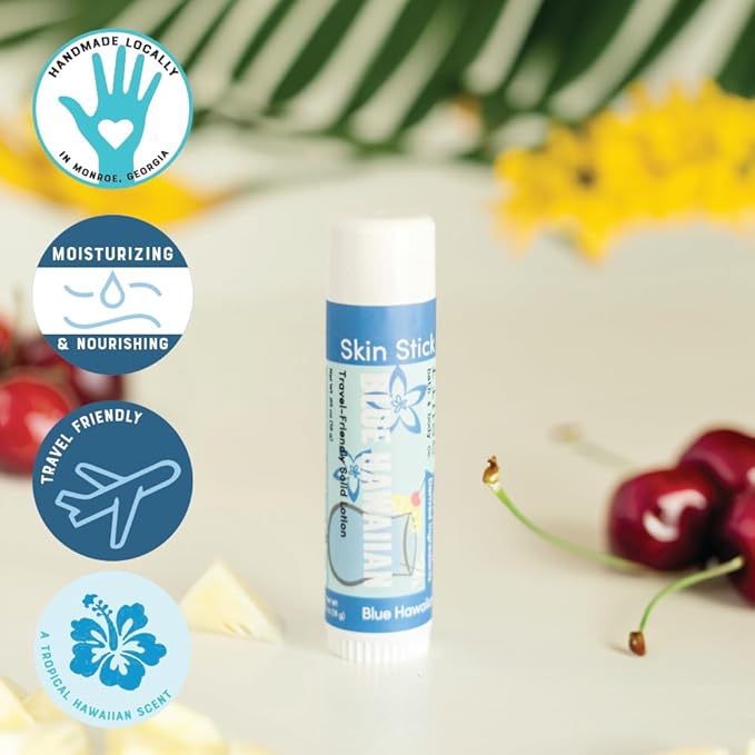 Rinse Bath & Body Blue Hawaiian Solid Lotion Stick - Natural Lotion Bar w/Shea and Cocoa Butter | Coconut, Cherry, Pineapple and Run Scent | No Mess Travel Lotion w/Beeswax | Handmade |.5oz