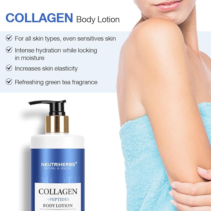 Neutriherbs Body Lotion for Women Dry Skin with Collagen + Oatmeal Organic Body Lotion Smoothes Fine Lines for All Skin Types 13.52 Fl Oz Pump Bottle